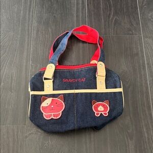 Denim Shoulder Bag - Blue and Red